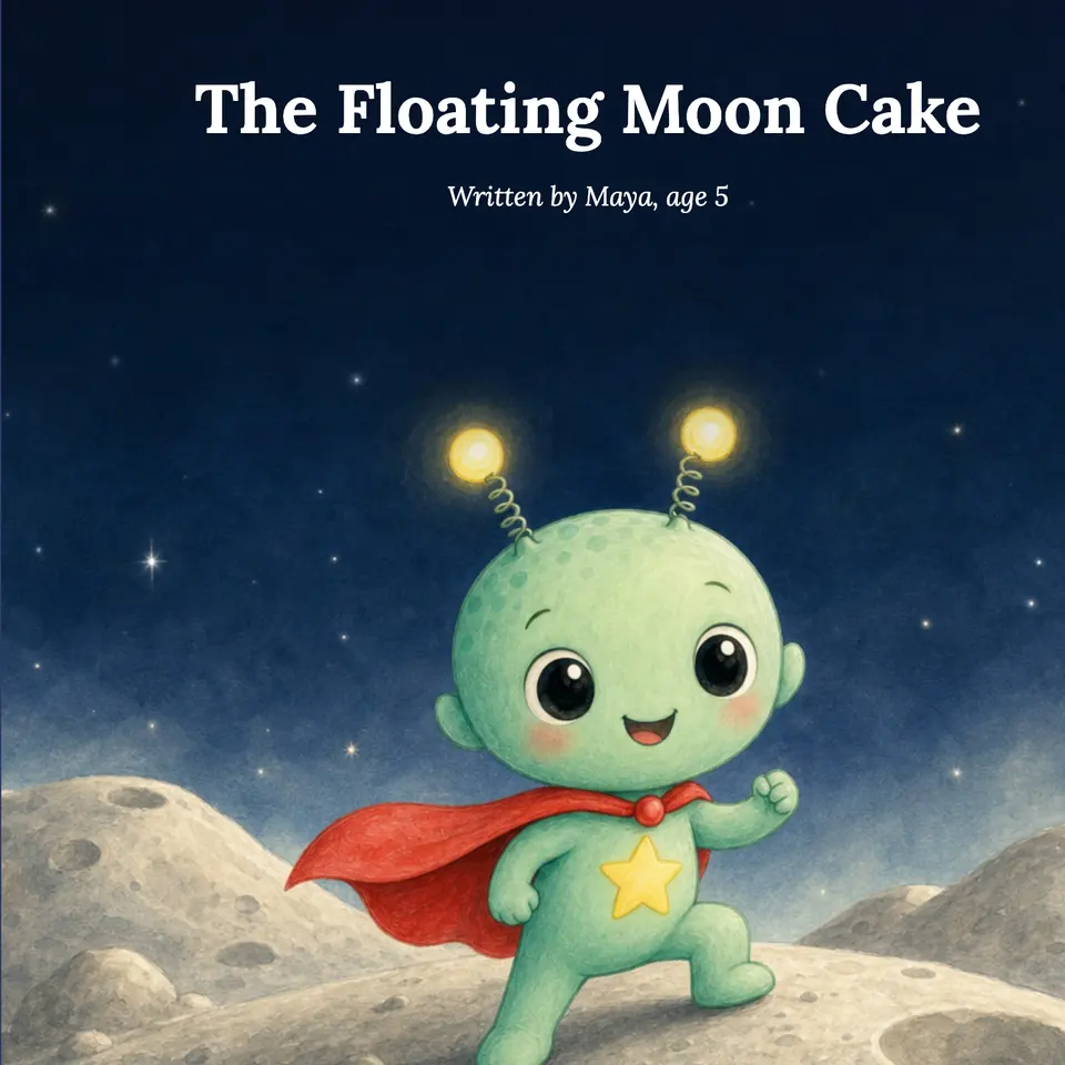 Cover of the sample book The Floating Moon Cake, written by Maya, age 5